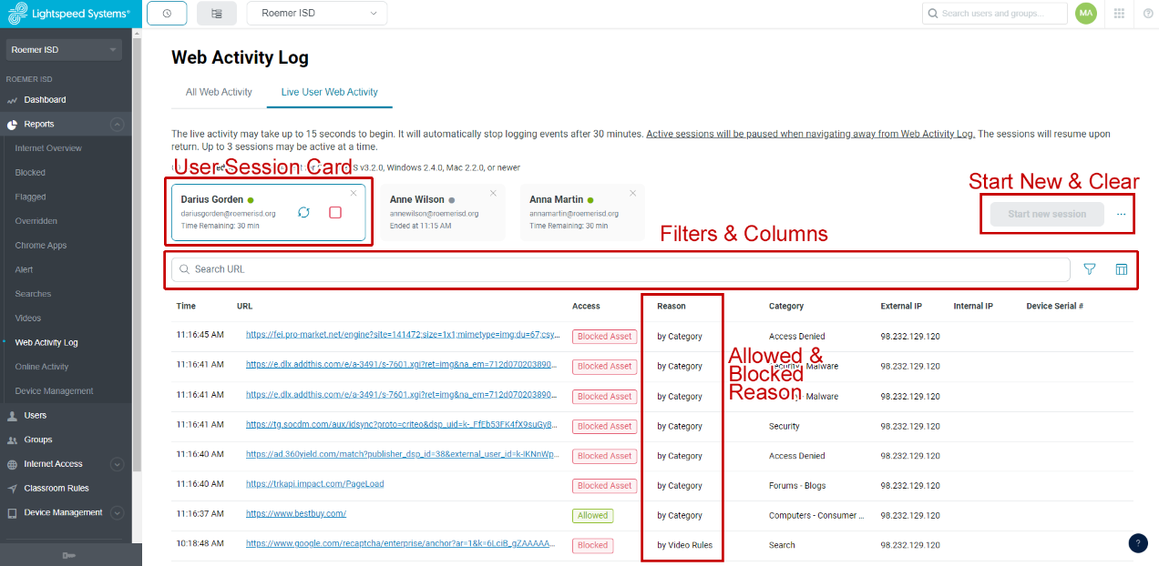 Release Note Lightspeed Filter Live User  Activity