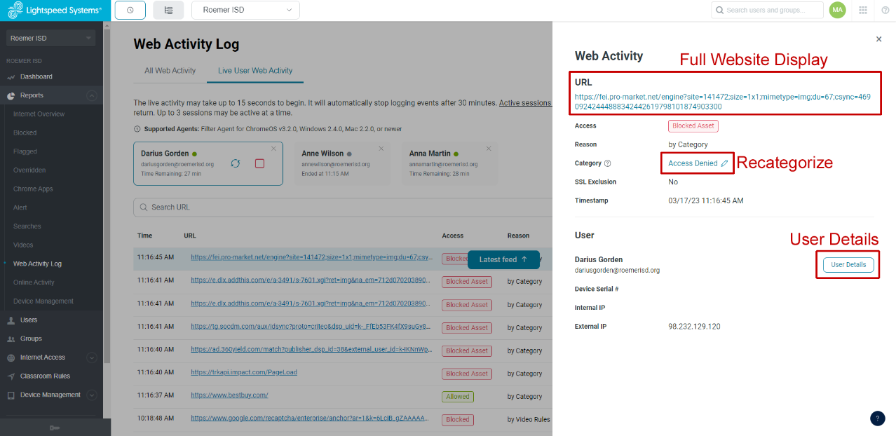 Release Note Lightspeed Filter Live User  Activity